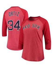Женская футболка David Ortiz Red Boston Red Sox с именем и номером, три четверти, футболка реглан длиной три четверти Majestic, красный