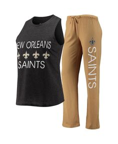 Женская черная майка New Orleans Saints Muscle и брюки для сна Concepts Sport, черный