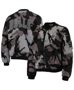 Черная женская куртка-бомбер с молнией во всю длину из шерпы Chicago Bulls Camo The Wild Collective, черный