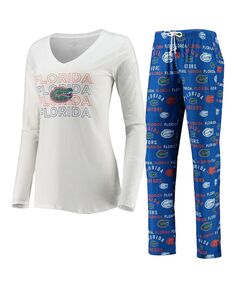Женский комплект для сна с длинными рукавами и брюками Royal, белая флагманская футболка Florida Gators Concepts Sport
