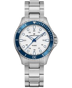Женские швейцарские часы цвета хаки, темно-синие часы с браслетом из нержавеющей стали с аквалангом, 37 мм Hamilton, серебро
