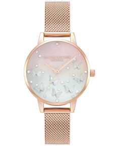 Женские часы с сетчатым браслетом Sparkle Butterfly цвета розового золота, 30 мм Olivia Burton, золотой