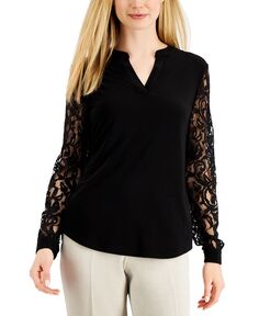Женская блузка с разрезом и кружевными рукавами Kasper, черный