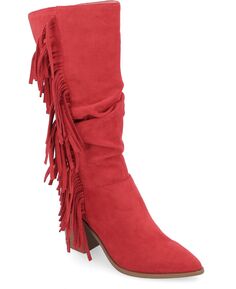 Женские ботинки с широкими икрами в стиле вестерн с бахромой Journee Collection, красный