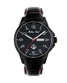 Мужские часы Excalibur Collection с тремя стрелками и датой, черный кожаный ремешок, 45 мм Mathey-Tissot, черный