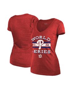Женская красная футболка Philadelphia Phillies World Series 2022 со скромным v-образным вырезом Majestic, красный