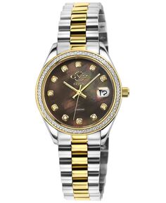 Женские часы Неаполь, швейцарские кварцевые двухцветные часы с браслетом из нержавеющей стали и бриллиантами SS IPYG, 32 мм GV2 by Gevril, серебро