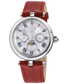 Женские часы Florence из швейцарского кварца с бриллиантами, красный итальянский кожаный ремешок ручной работы, 36 мм GV2 by Gevril, серебро