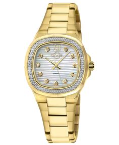 Женские швейцарские кварцевые часы с бриллиантами и ионным покрытием, золотистый браслет из нержавеющей стали, 33 мм GV2 by Gevril, серебро