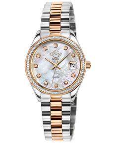 Женские часы Неаполь, швейцарские кварцевые бриллианты, двухцветные SS IPRG, браслет из нержавеющей стали, 32 мм GV2 by Gevril, серебро