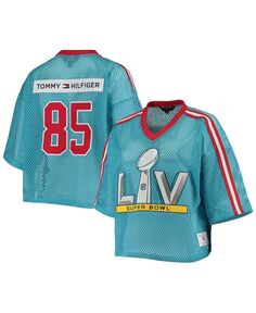 Женское голубое укороченное футбольное джерси с сеткой Super Bowl Lv Tommy Hilfiger