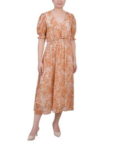 Миниатюрное шифоновое платье с короткими рукавами-фонариками NY Collection