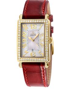 Женские мини-швейцарские кварцевые часы с бриллиантами и красным итальянским кожаным ремешком Avenue of Americas, 25 x 32 мм Gevril, золотой