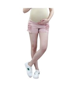Розовые джинсовые шорты для беременных Destructed с резинкой на животе Indigo Poppy