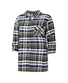 Женская черная фланелевая ночная рубашка на пуговицах с рукавом три четверти Boston Bruins Mainstay Concepts Sport, черный