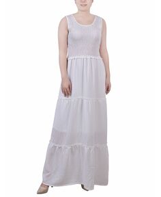 Миниатюрное текстурированное многоуровневое платье макси без рукавов NY Collection, белый