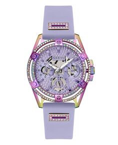 Женские часы с фиолетовым блестящим силиконовым многофункциональным ремешком, 40 мм GUESS