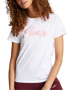 Женская хлопковая футболка с графическим рисунком и короткими рукавами Puma, белый