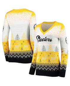Женский бело-черный пуловер с v-образным вырезом Pittsburgh Steelers Ugly FOCO