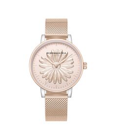 Женские классические часы из нержавеющей стали цвета розового золота с сеткой и цветочным принтом, 38 мм BCBGMAXAZRIA, золотой