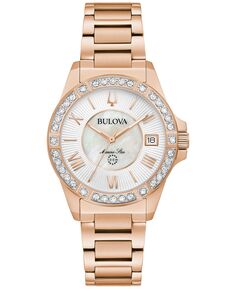 Женские часы с браслетом из нержавеющей стали цвета розового золота и бриллиантами Marine Star Diamond (1/10 карата, 32 мм) Bulova, золотой