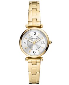 Женские мини-часы Carlie Sport с тремя стрелками, золотистый браслет из нержавеющей стали, 28 мм Fossil, золотой
