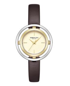 Женские часы с прозрачным циферблатом, коричневый ремешок из натуральной кожи, 32 мм Kenneth Cole New York, коричневый