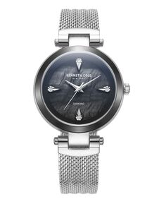 Женские часы с сетчатым браслетом из нержавеющей стали с бриллиантовым циферблатом серебристого цвета, 34 мм Kenneth Cole New York, серебро