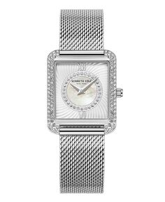 Женские классические серебристые часы с сетчатым браслетом из нержавеющей стали, 30,5 мм Kenneth Cole New York, серебро
