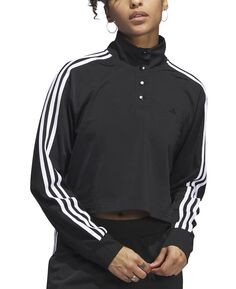 Женский трикотажный пуловер с застежкой на четверть adidas, черный