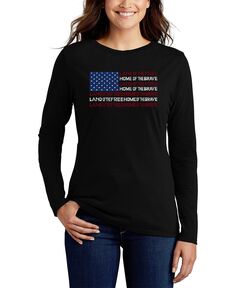 Женская футболка с длинными рукавами и надписью «Земля свободного американского флага» LA Pop Art, черный