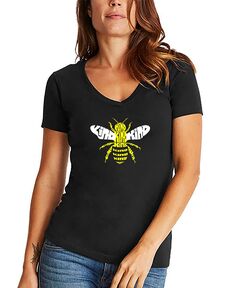Женская футболка с v-образным вырезом и надписью Bee Kind Word Art LA Pop Art, черный