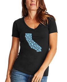 Женская футболка с v-образным вырезом и надписью California Hearts Word Art LA Pop Art, черный