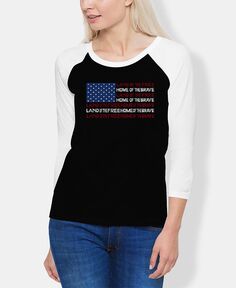 Женская футболка реглан «Земля свободного американского флага» с рисунком Word Art LA Pop Art