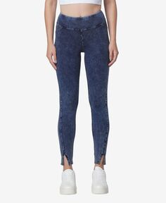 Женские брюки-джеггинсы размером 7/8 с высокой посадкой и боковой шлицей Marc New York, темно-синий