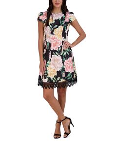 Женское платье-футляр с кружевным краем и цветочным принтом Donna Ricco