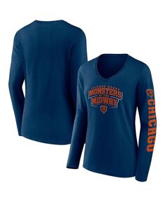Женская темно-синяя футболка с длинным рукавом и v-образным вырезом с логотипом Chicago Bears Hometown Fanatics, темно-синий