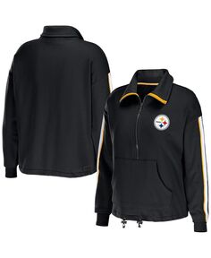 Женский черный топ с молнией до половины длины в полоску с логотипом Pittsburgh Steelers WEAR by Erin Andrews, черный