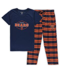 Женский комплект для сна, темно-синий, оранжевый, футболка и брюки больших размеров с логотипом Chicago Bears Concepts Sport