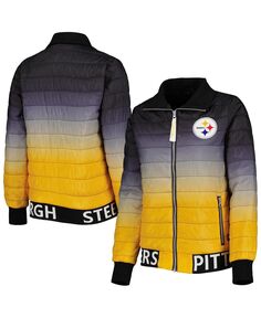 Женская черно-золотая куртка-пуховик Pittsburgh Steelers с цветными блоками и молнией во всю длину The Wild Collective