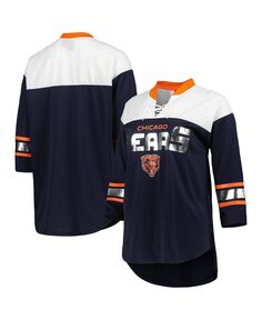 Женская темно-синяя белая футболка Chicago Bears Double Team 3 со шнуровкой и четырьмя рукавами G-III 4Her by Carl Banks