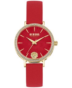 Женские часы Mar Vista с красным кожаным ремешком, 34 мм Versus Versace, золотой