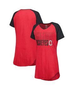 Женская ночная рубашка реглан с v-образным вырезом алого, черного цвета Ohio State Buckeyes Concepts Sport