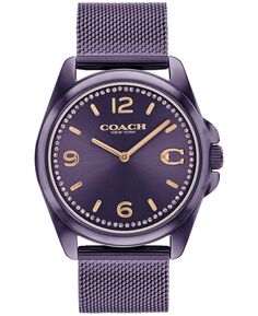 Женские кварцевые часы Greyson фиолетового цвета из нержавеющей стали с сетчатым браслетом, 36 мм COACH