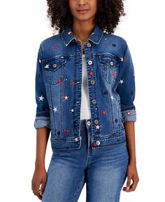 Женская джинсовая куртка со звездной вышивкой Style &amp; Co