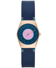 Женские кожаные часы Grenen Lille Solar Halo Ocean Blue, 26 мм Skagen, синий