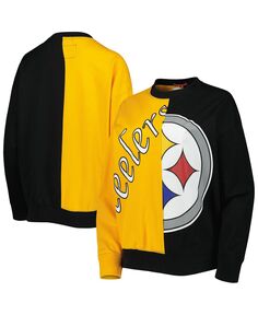 Женский черный/золотой свитшот с длинными рукавами Pittsburgh Steelers Big Face Mitchell &amp; Ness