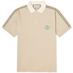 Поло Gucci Pocket Logo Taped, бежевый/зеленый/красный