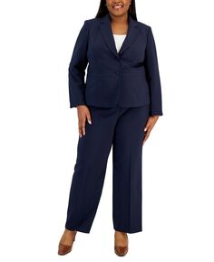 Креповый пиджак с двумя пуговицами больших размеров, брючный костюм Le Suit, темно-синий