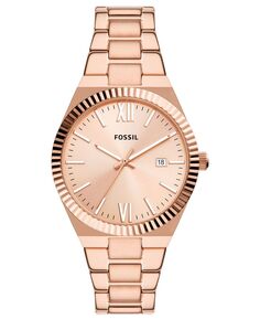 Женские кварцевые часы Scarlette с браслетом из нержавеющей стали цвета розового золота, 38 мм Fossil, золотой